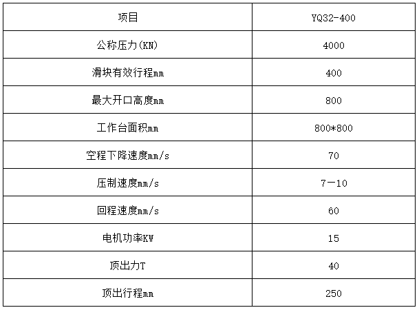 400噸四柱拉伸液壓機技術(shù)參數(shù)